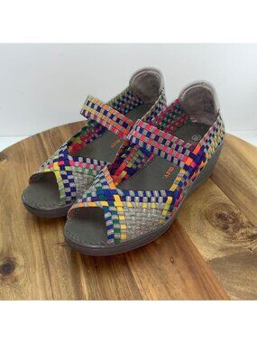 Bernie Mev Womens Multicolor Elastic Wedge Sandals Open Toe  Comfort Shoes SZ 8